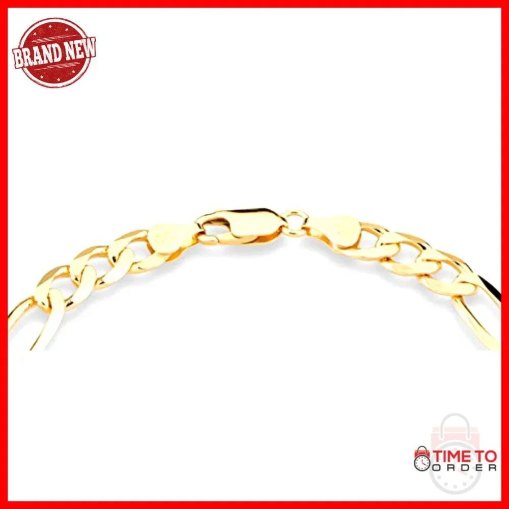 Men's 7mm 18K Gold Plated Sterling Silver Figaro Chain Bracelet 8.5